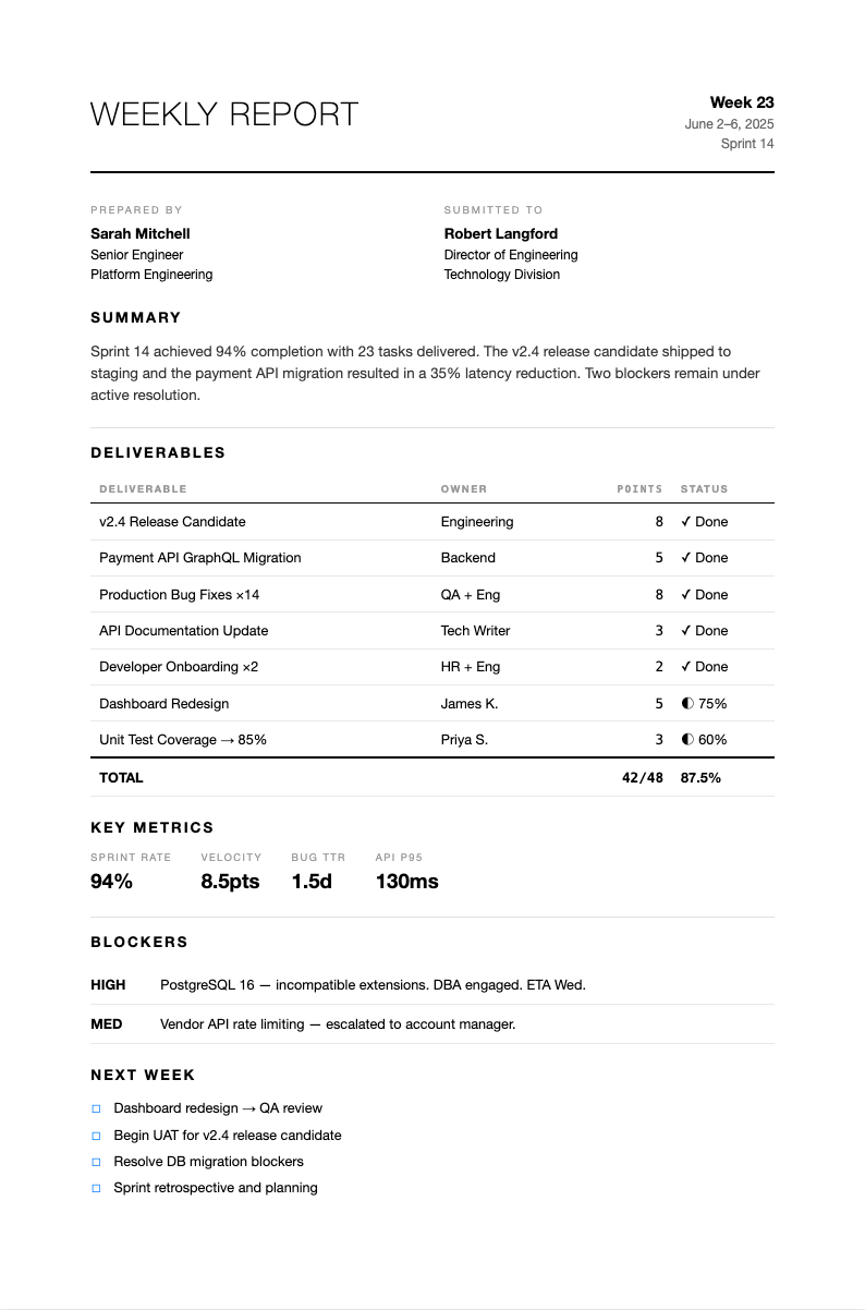 Minimalist Invoice Weekly Report